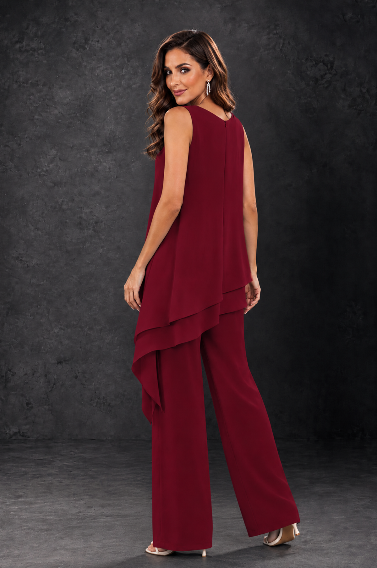 BOLODOO Burgundy Layered Mother of the Bride Pantsuit with Jacket - Burgundy - Burgundy_4