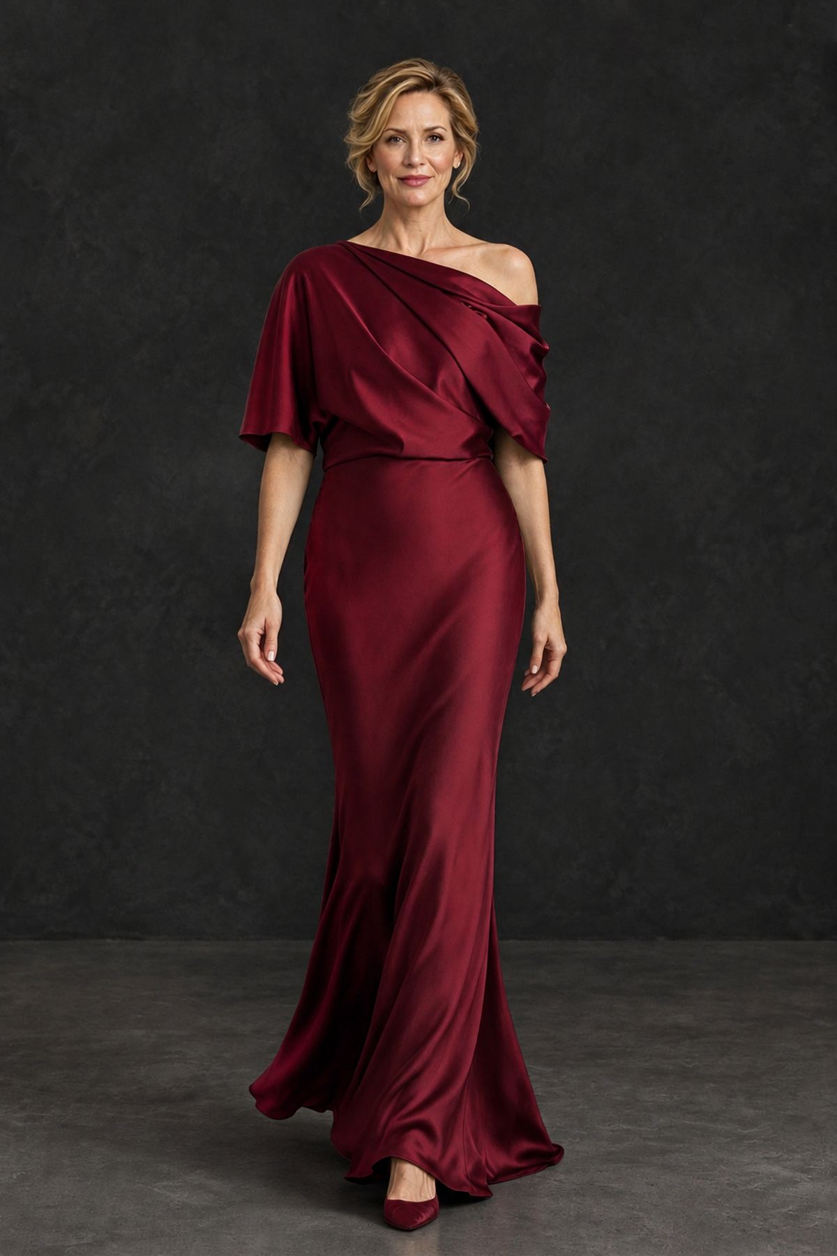 BOLODOO Burgundy Satin Asymmetric Mother of the Bride Dress - Burgundy - Burgundy_4
