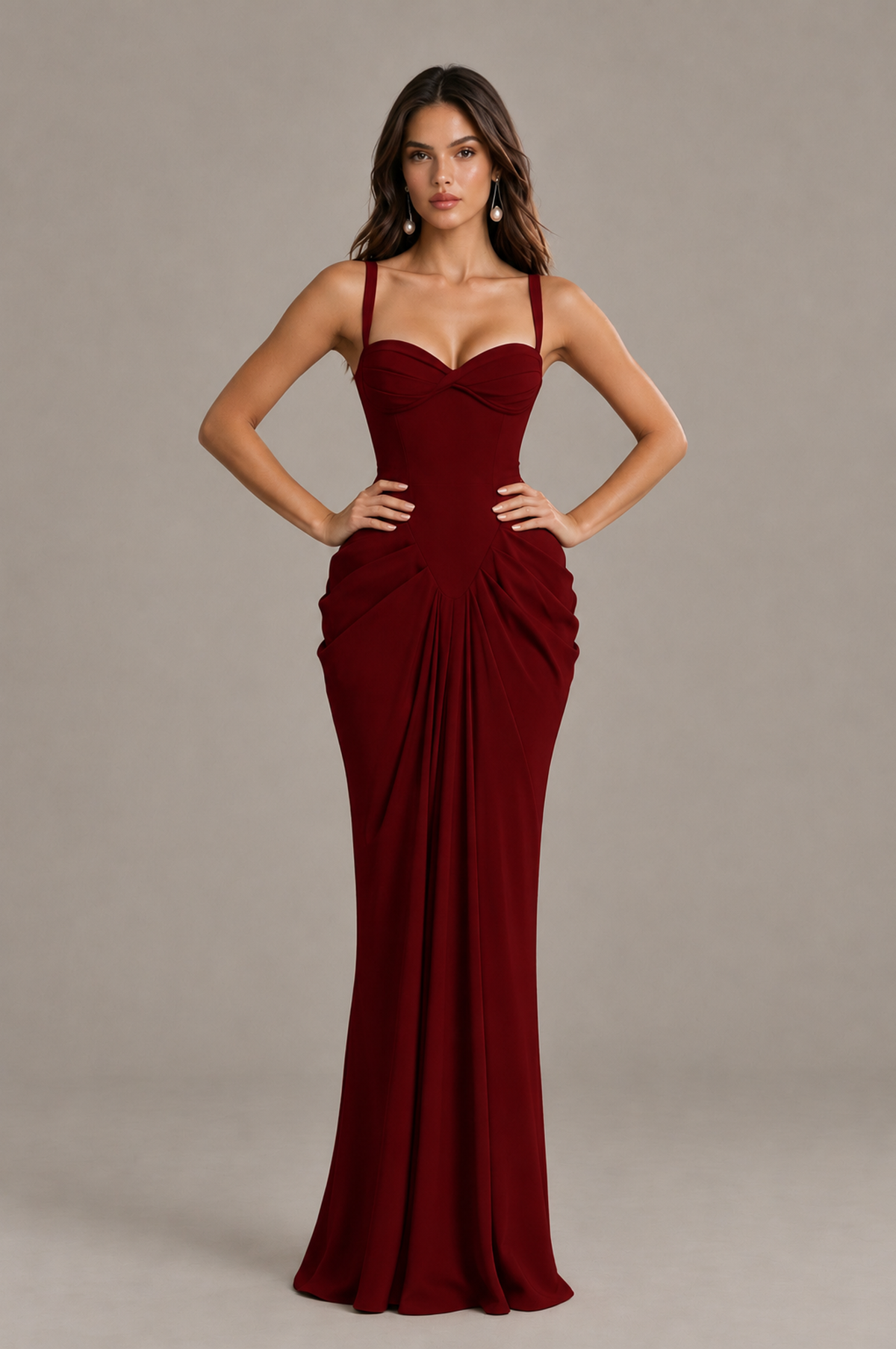 BOLODOO Burgundy Sweetheart Ruched Lace-Up Back Evening Gown - Burgundy - Burgundy_4