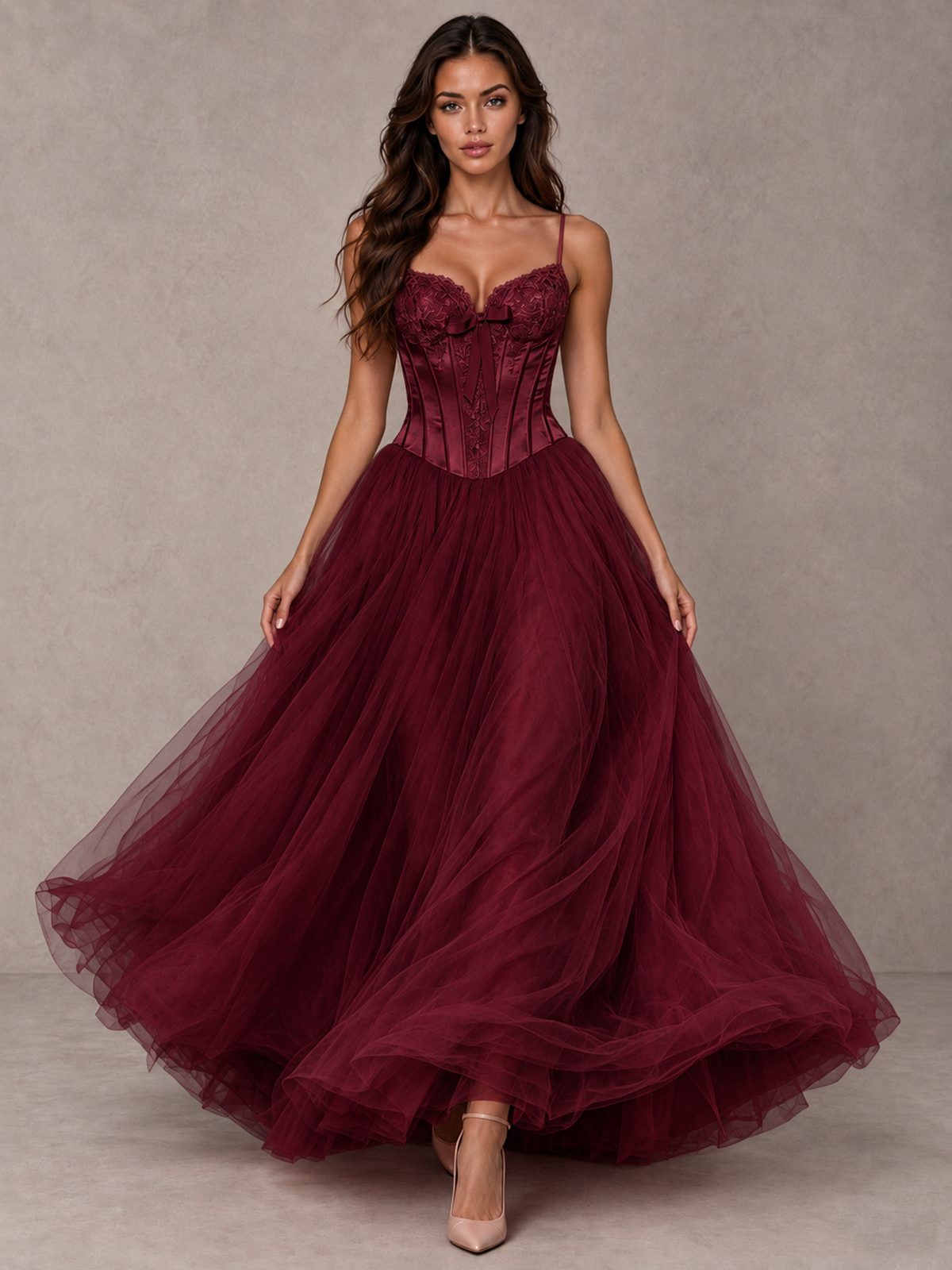 BOLODOO Burgundy Corset Tulle Prom Dress with Spaghetti Straps - Burgundy - Burgundy_4