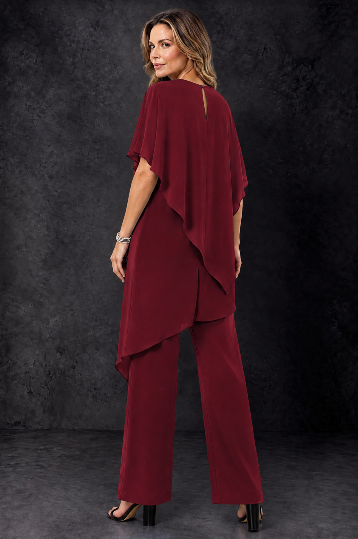 BOLODOO Burgundy Chiffon Two Piece Mother of the Bride Pant Suit - Burgundy - Burgundy_4