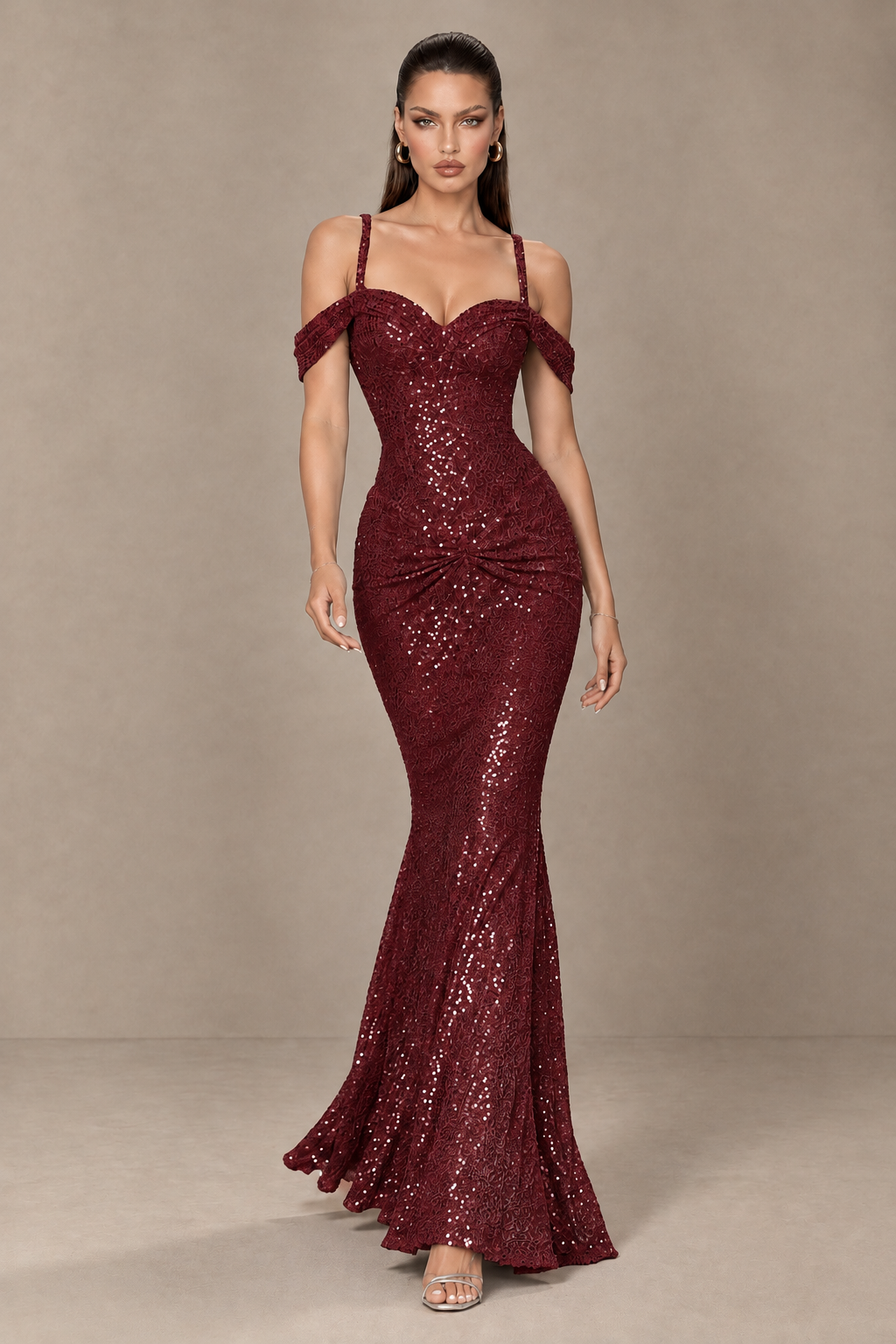 BOLODOO Burgundy Sequin Off-Shoulder Mermaid Prom Dress - Burgundy - Burgundy_4