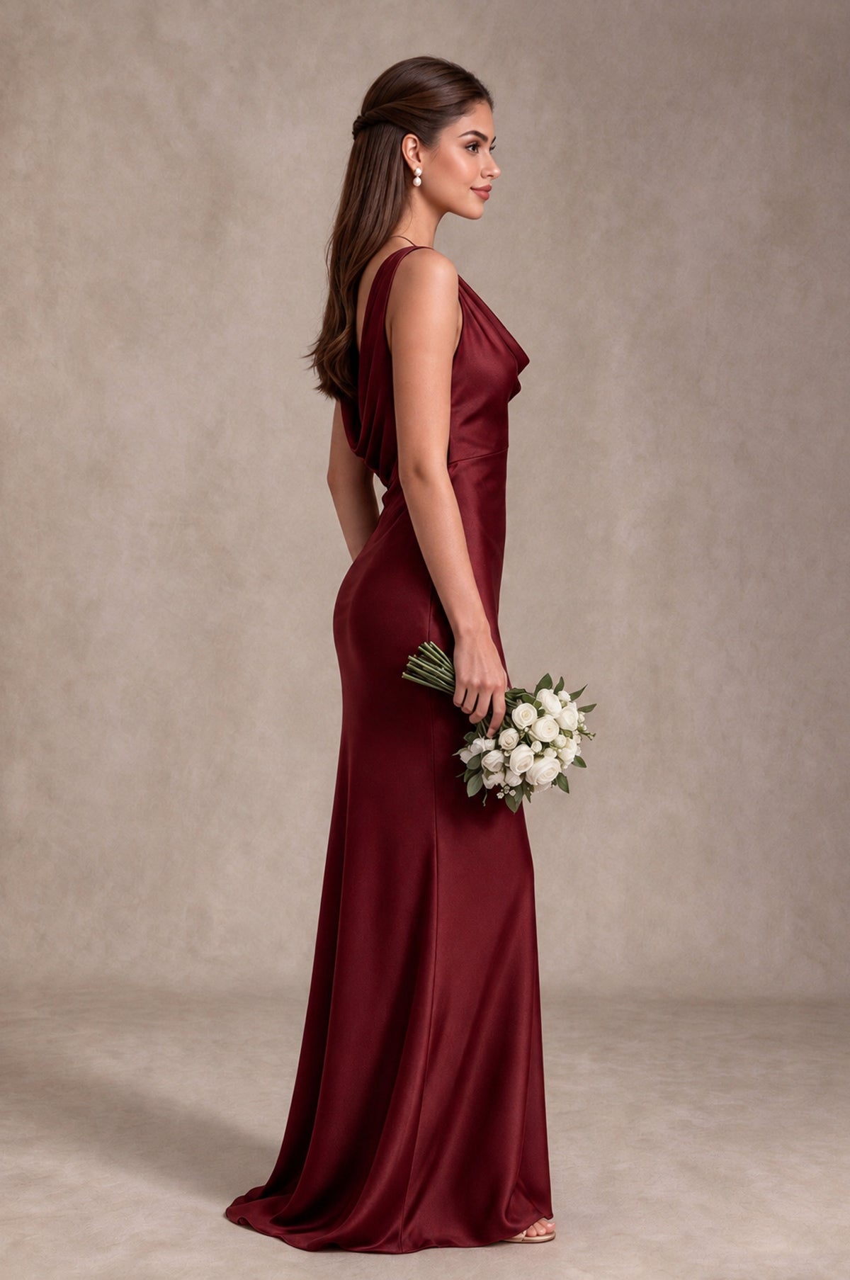 BOLODOO Burgundy Cowl Neck Open Back Satin Bridesmaid Dress - Burgundy - Burgundy_4
