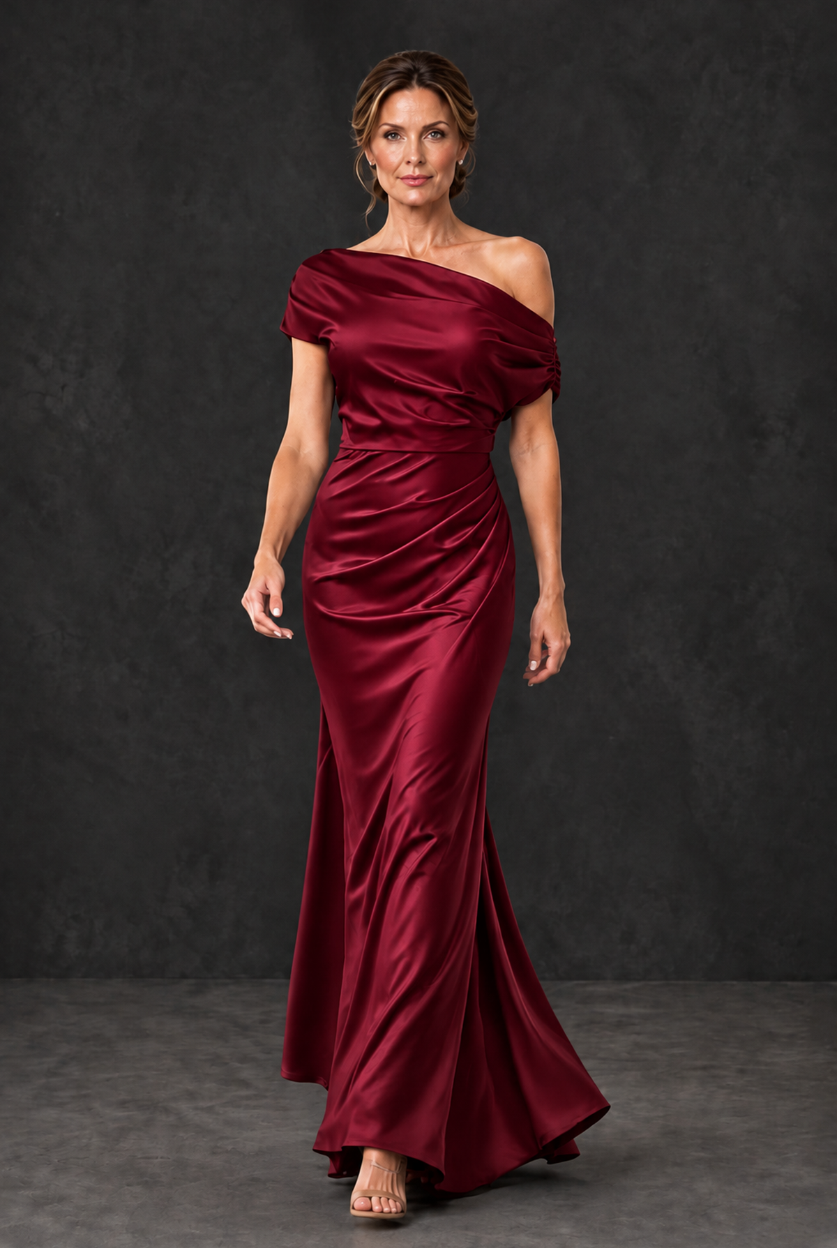 BOLODOO Burgundy Asymmetric Ruched Mother of the Bride Dress - Burgundy - Burgundy_4