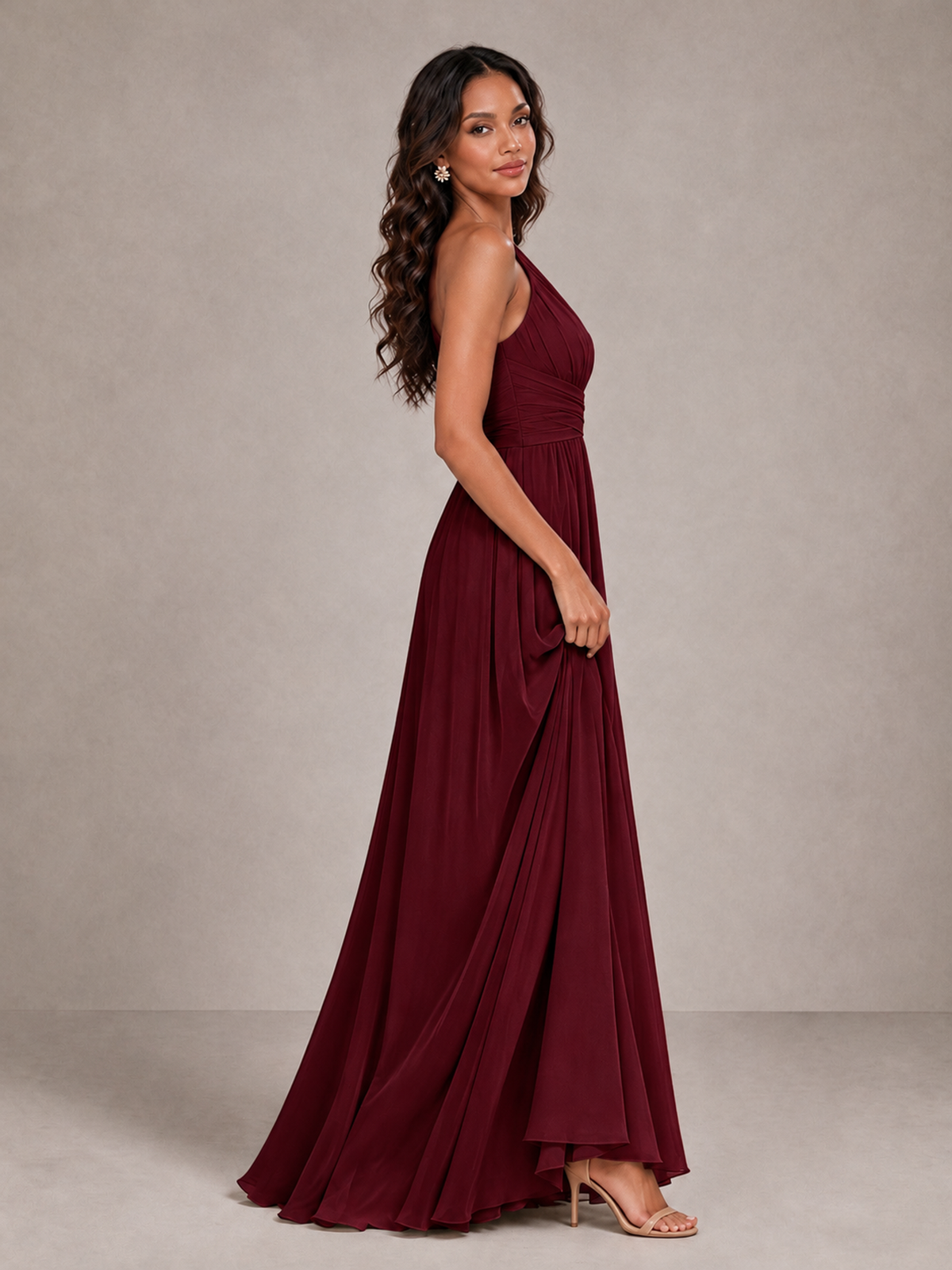 BOLODOO Burgundy One-Shoulder A-Line Bridesmaid Dress - Burgundy - Burgundy_4