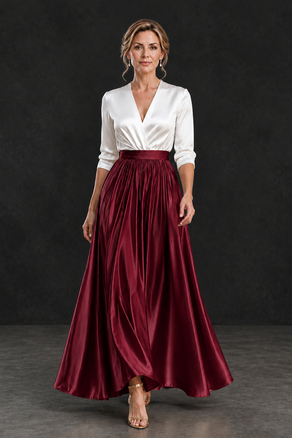 BOLODOO Burgundy and White V-Neck A-Line Mother of the Bride Dress - Burgundy - Burgundy_4