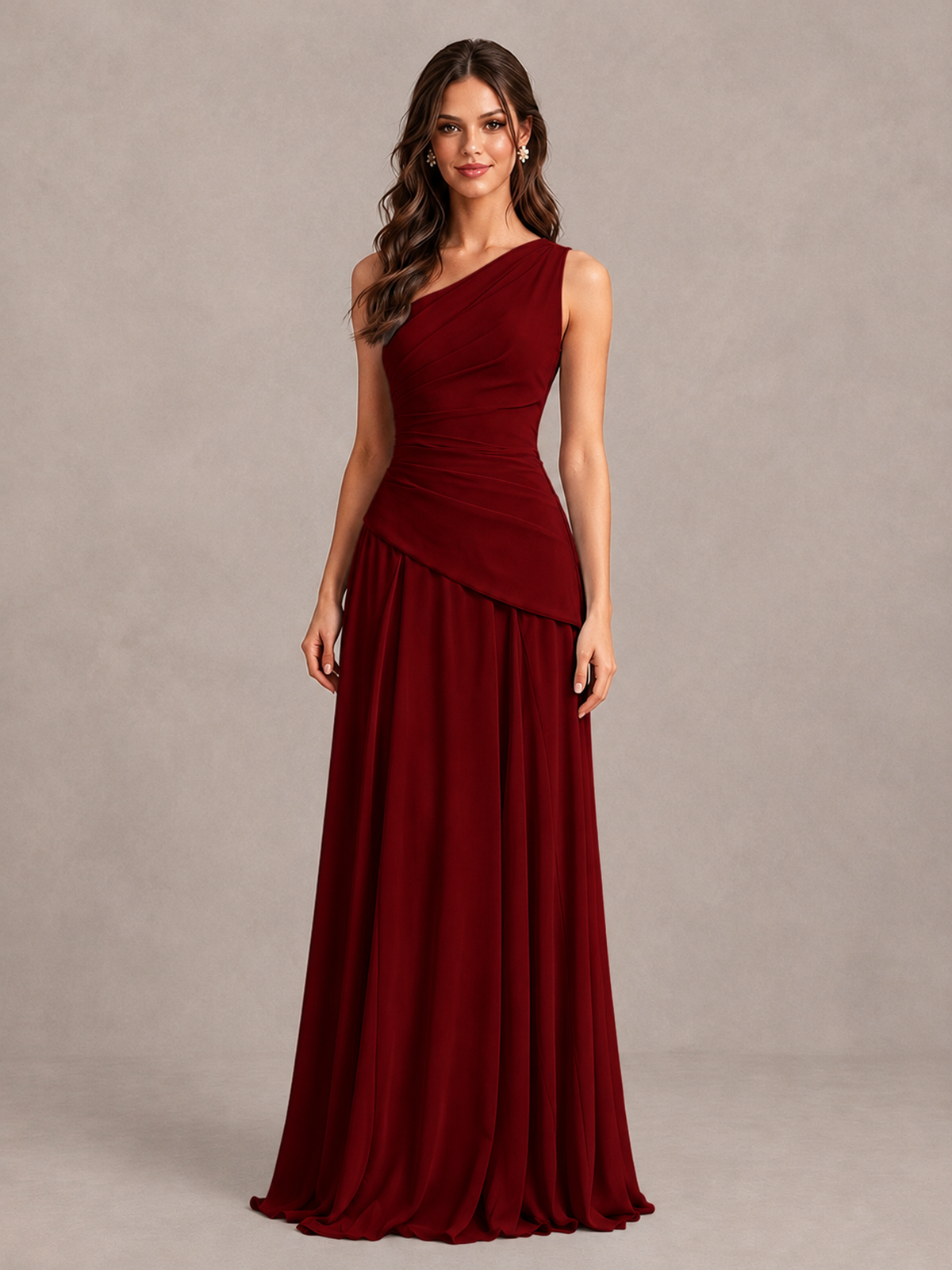 BOLODOO Burgundy One-Shoulder Lace-Up Back Bridesmaid Dress - Burgundy - Burgundy_4