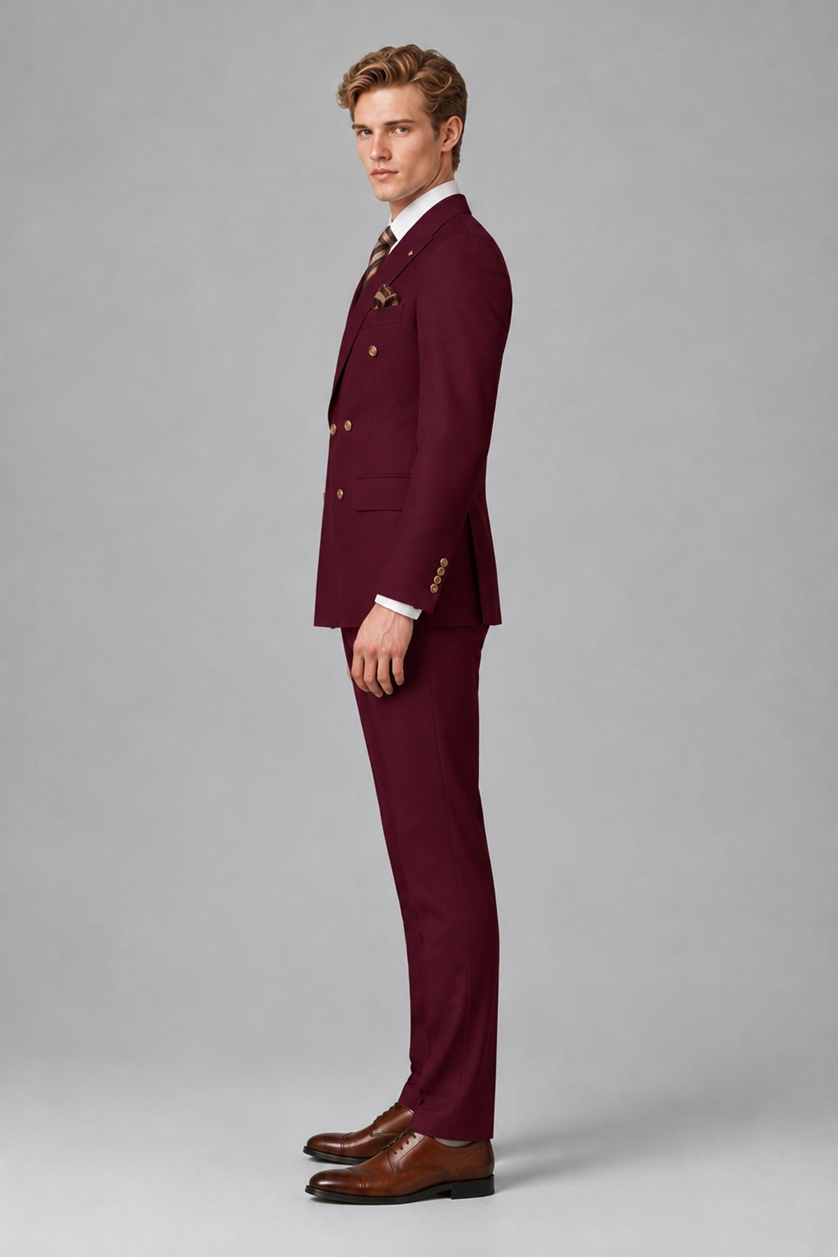 Bolodoo Men's Burgundy Double-Breasted 2-Piece Wedding Suit - Burgundy - Burgundy_4