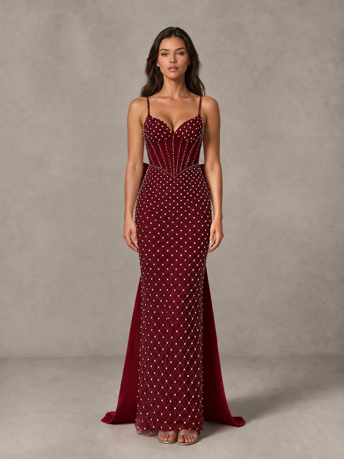 BOLODOO Burgundy Beaded Corset Prom Dress with Bow Train - Burgundy - Burgundy_4