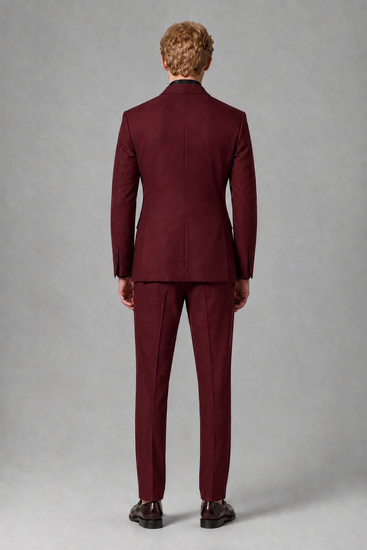 BOLODOO Men's Burgundy Double-Breasted Two-Piece Suit – Jacket & Trousers - Burgundy