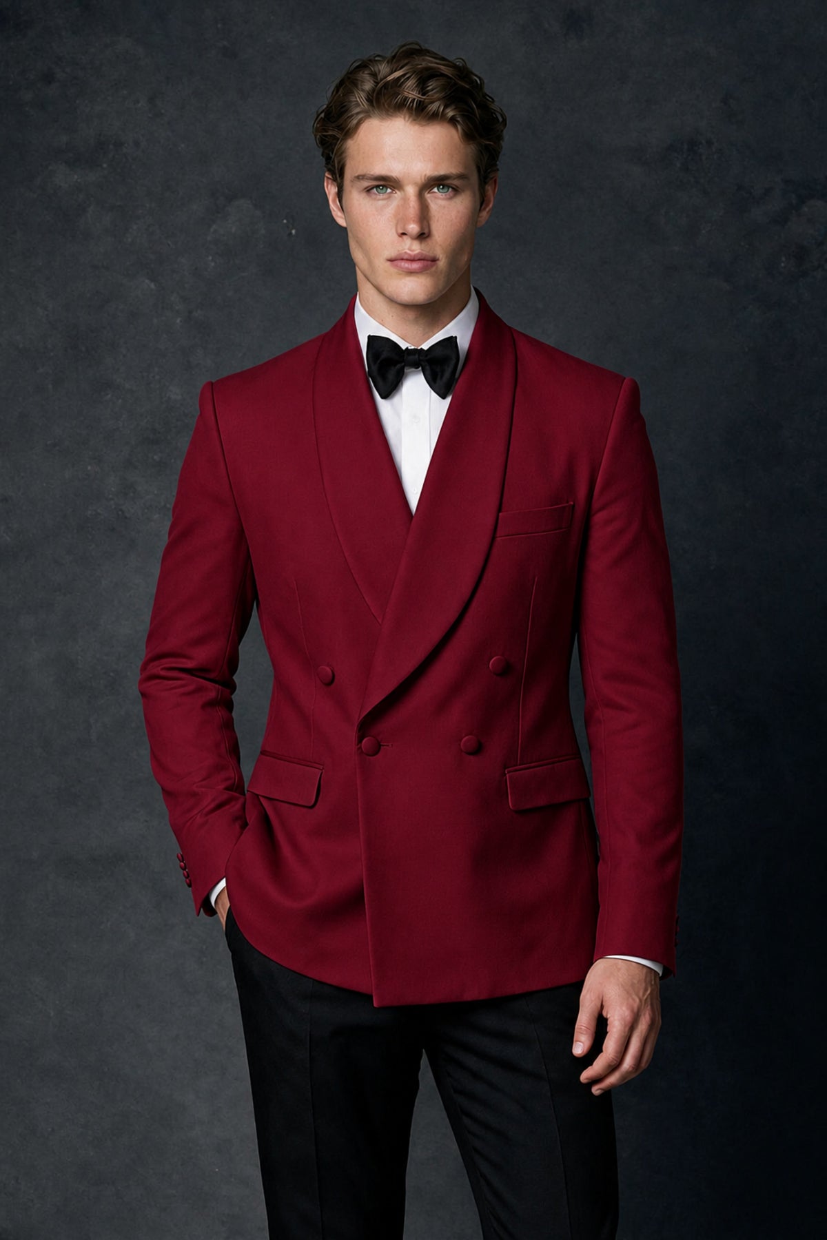 BOLODOO Men's Burgundy Double-Breasted Tuxedo Blazer – Shawl Lapel Formal Suit Jacket - Burgundy
