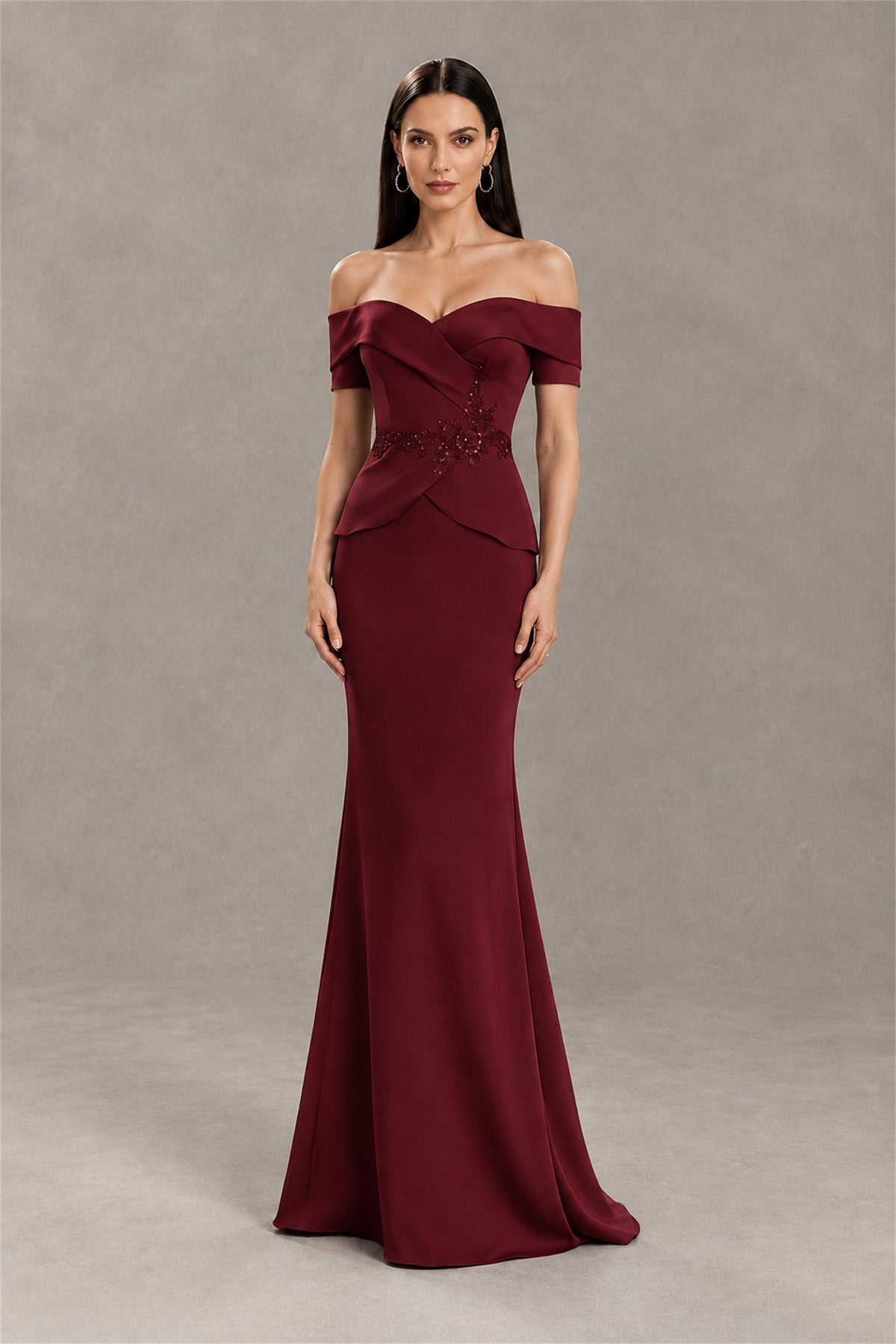 BOLODOO Burgundy Off-Shoulder Mermaid Mother of the Bride Dress - Burgundy