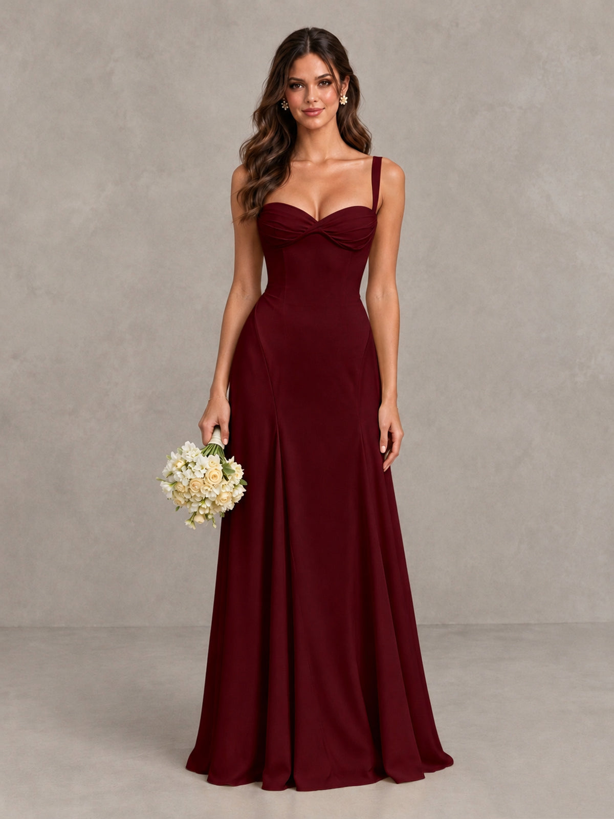 BOLODOO Burgundy Sweetheart Lace-Up Back Bridesmaid Dress - Burgundy - Burgundy (1)