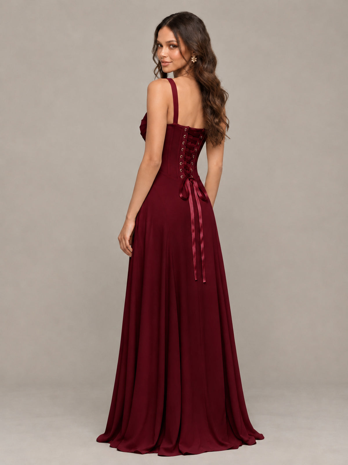 BOLODOO Burgundy Sweetheart Lace-Up Back Bridesmaid Dress - Burgundy - Burgundy (2)