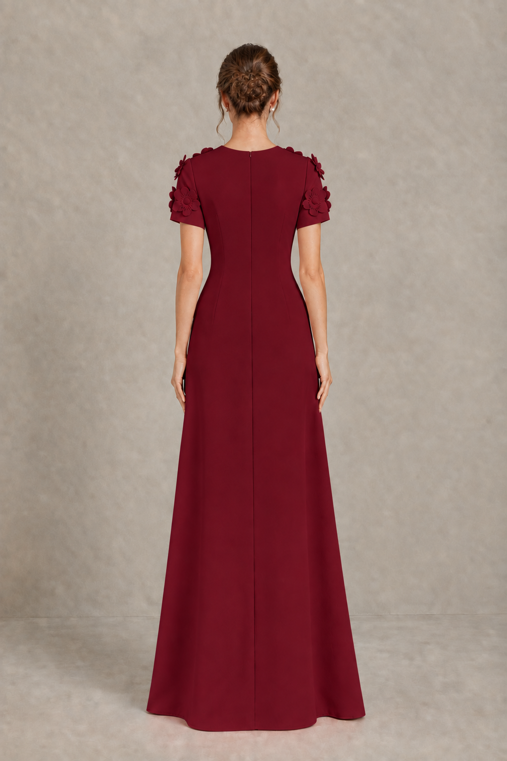 BOLODOO Burgundy Textured Floral Maxi Dress with Short Sleeves - Burgundy