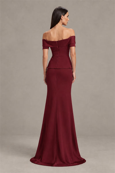 BOLODOO Burgundy Off-Shoulder Mermaid Mother of the Bride Dress - Burgundy