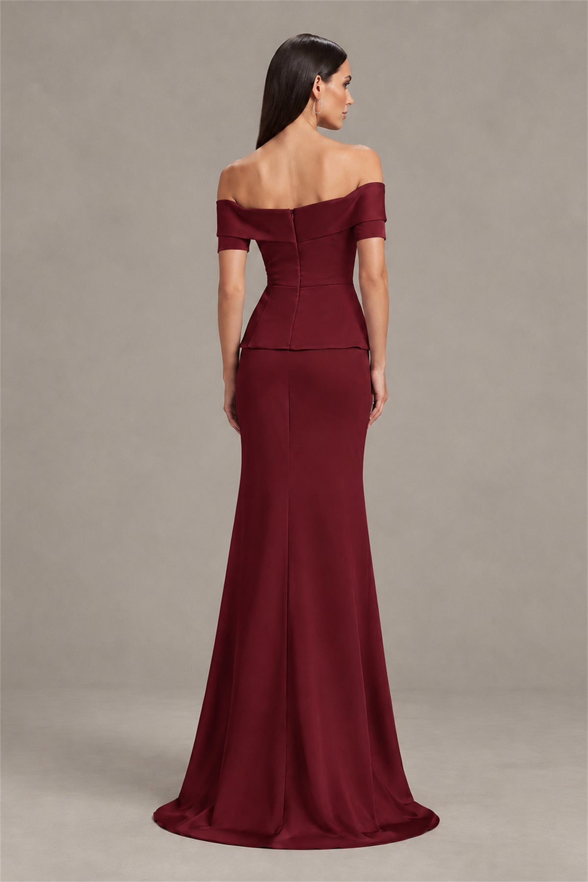 BOLODOO Burgundy Off-Shoulder Mermaid Mother of the Bride Dress - Burgundy