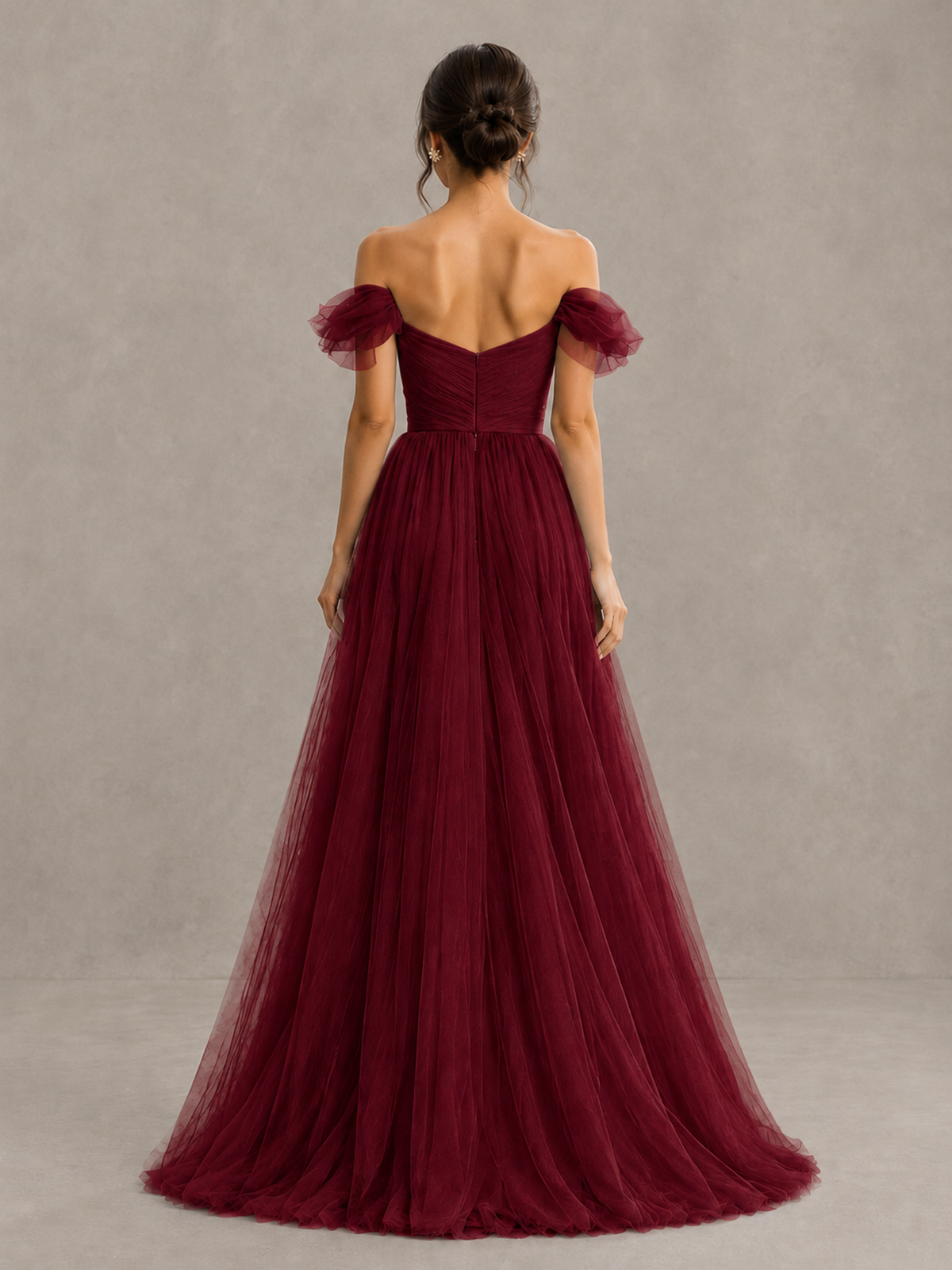 BOLODOO Burgundy Off-the-Shoulder Ruffle Sleeve A-Line Bridesmaid Dress - Burgundy - Burgundy (2)