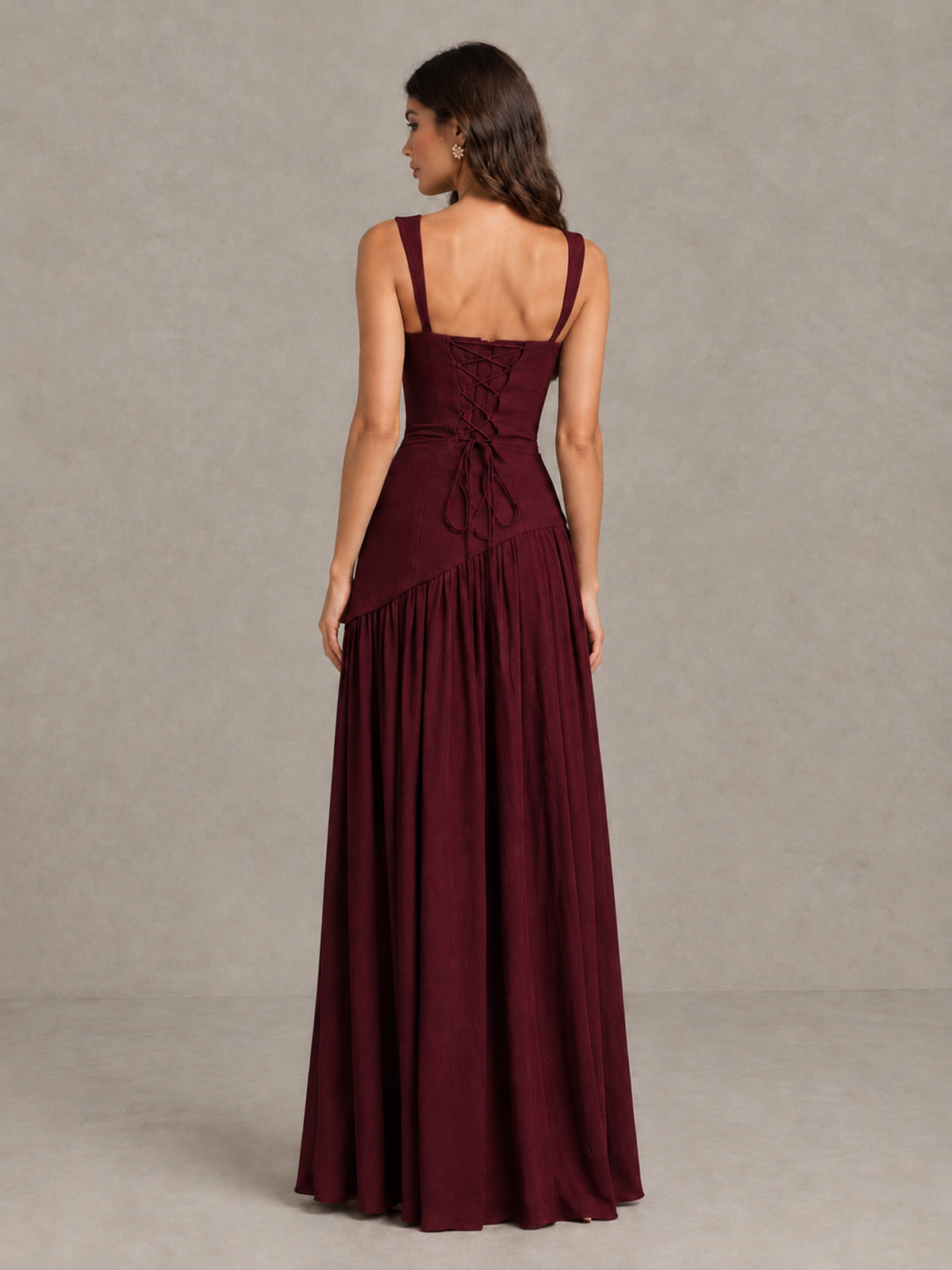 BOLODOO Burgundy Brown Scarf Bridesmaid Dress with Lace-Up Back - Burgundy - Burgundy (2)