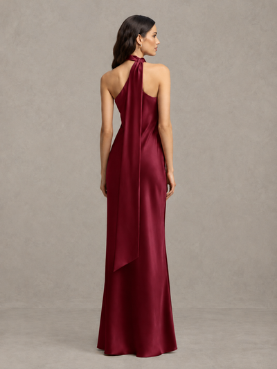 BOLODOO Burgundy Satin One-Shoulder Bridesmaid Dress with Open Back - Burgundy - Burgundy (2)