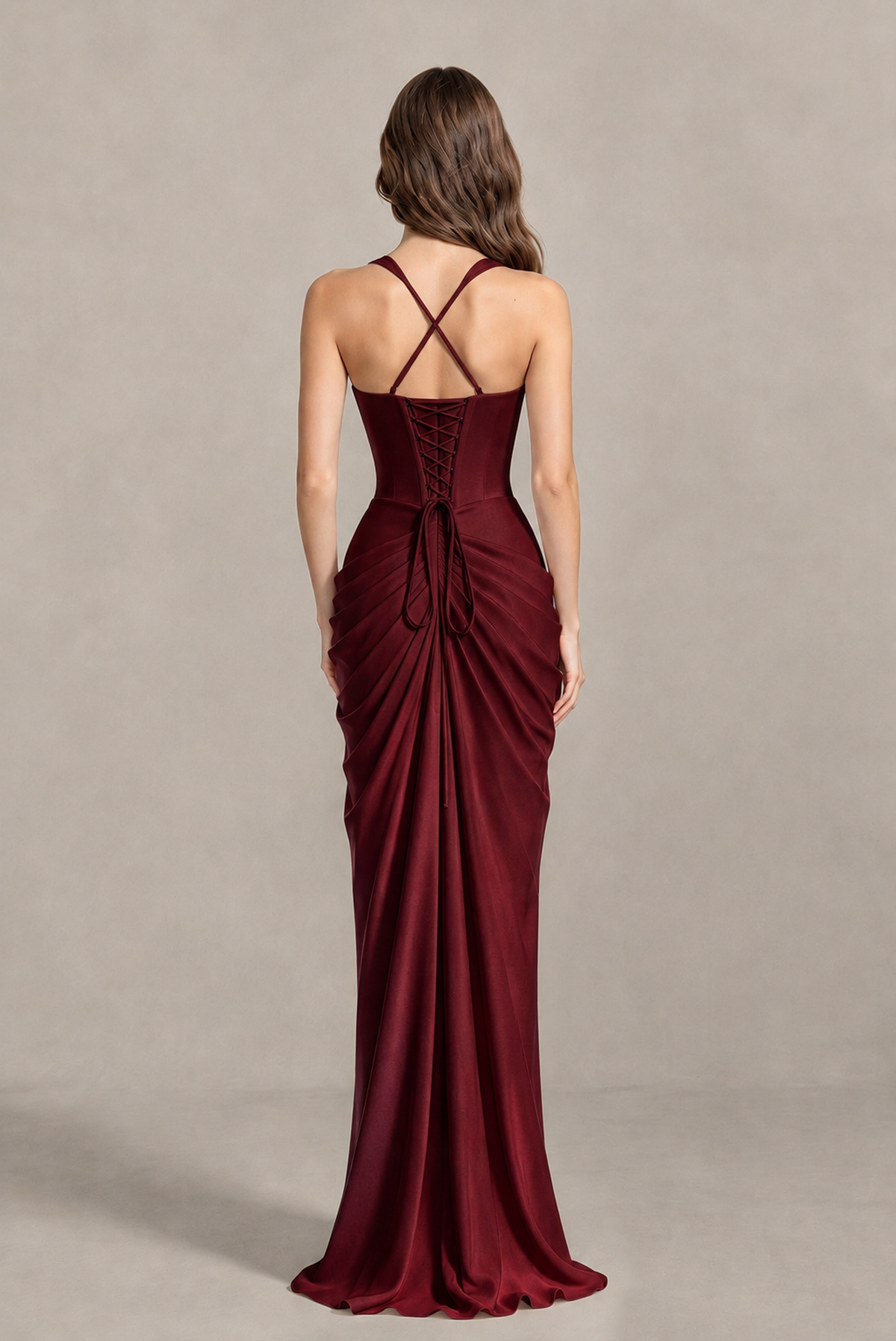 BOLODOO Chocolate Burgundy Sweetheart Maxi Dress with High Slit - Burgundy