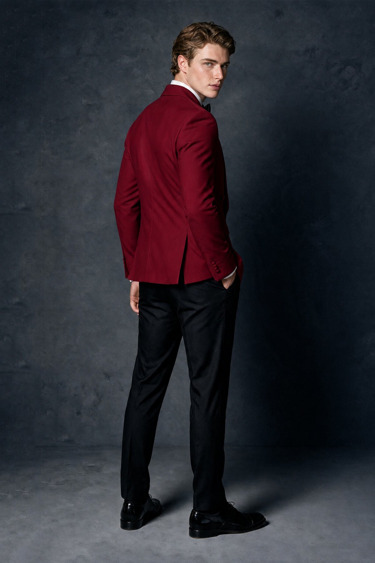 BOLODOO Men's Burgundy Double-Breasted Tuxedo Blazer – Shawl Lapel Formal Suit Jacket - Burgundy