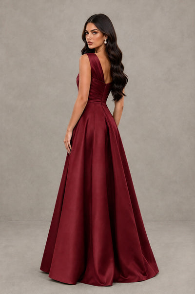 BOLODOO Burgundy One Shoulder Satin Mermaid Formal Evening Gown with Bow - Burgundy - Burgundy (2)