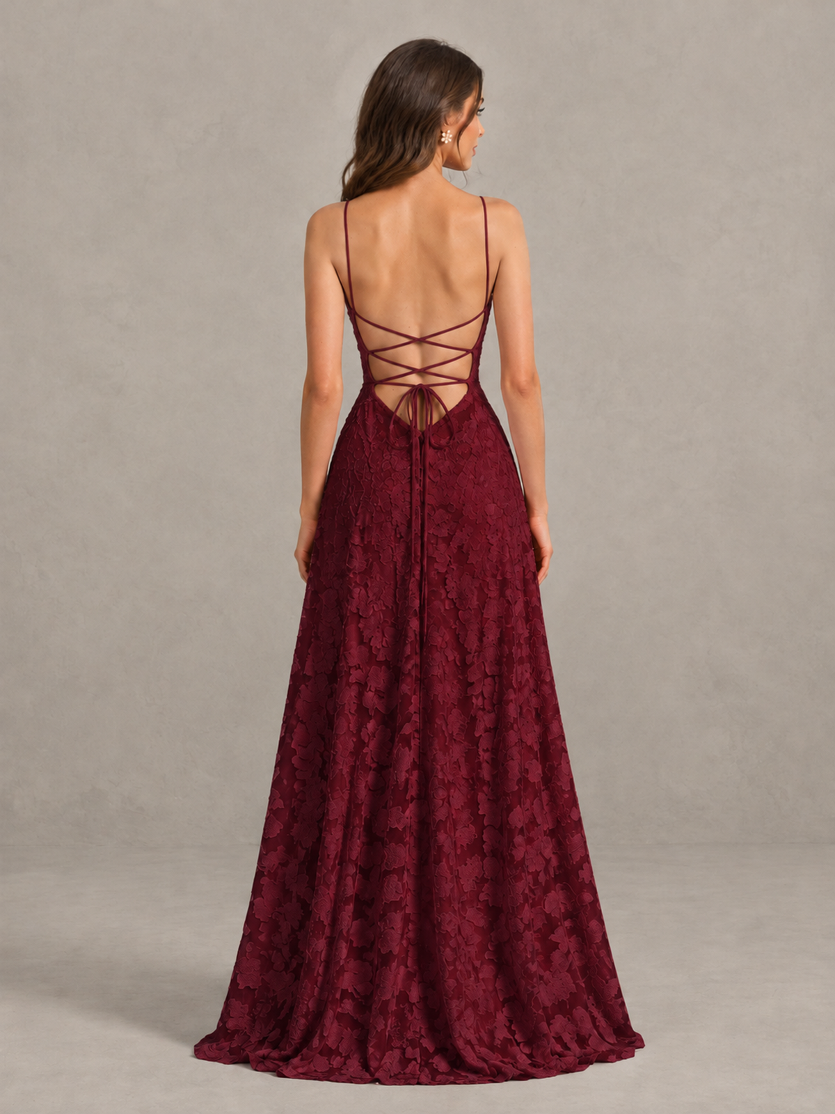 BOLODOO Burgundy Floral Appliqué Slit Maxi Dress - Burgundy - Burgundy (2)