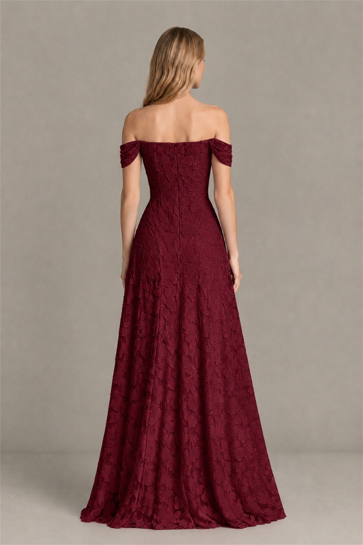 BOLODOO Burgundy Off-Shoulder Pleated A-Line Maxi Dress Floral - Burgundy