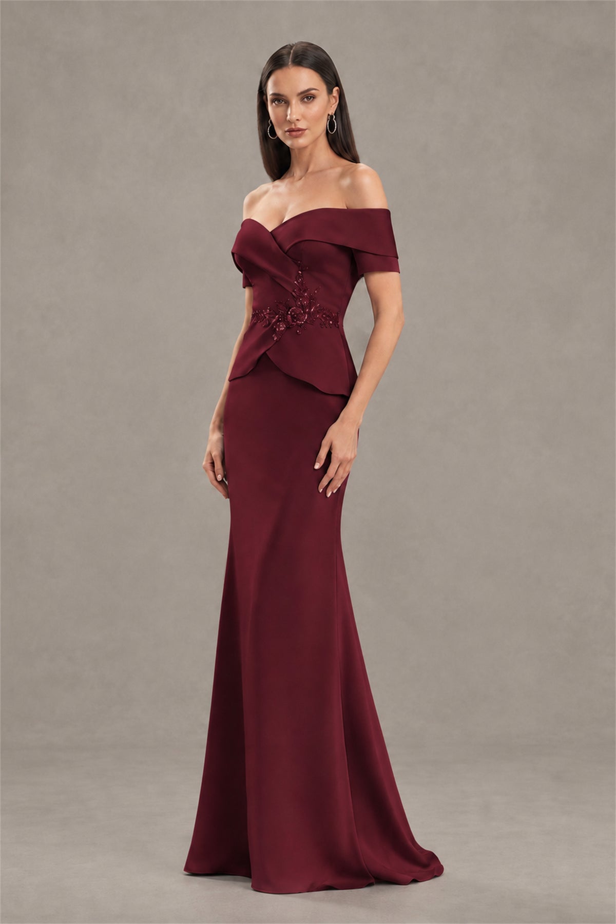 BOLODOO Burgundy Off-Shoulder Mermaid Mother of the Bride Dress - Burgundy