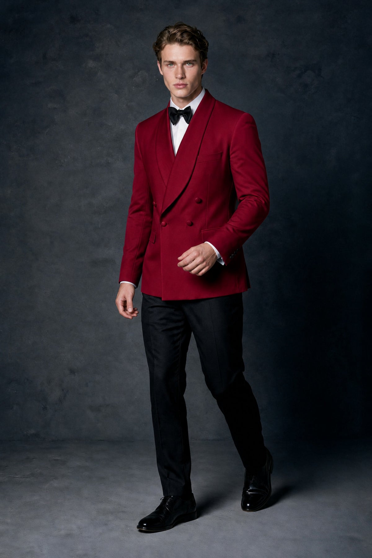 BOLODOO Men's Burgundy Double-Breasted Tuxedo Blazer – Shawl Lapel Formal Suit Jacket - Burgundy