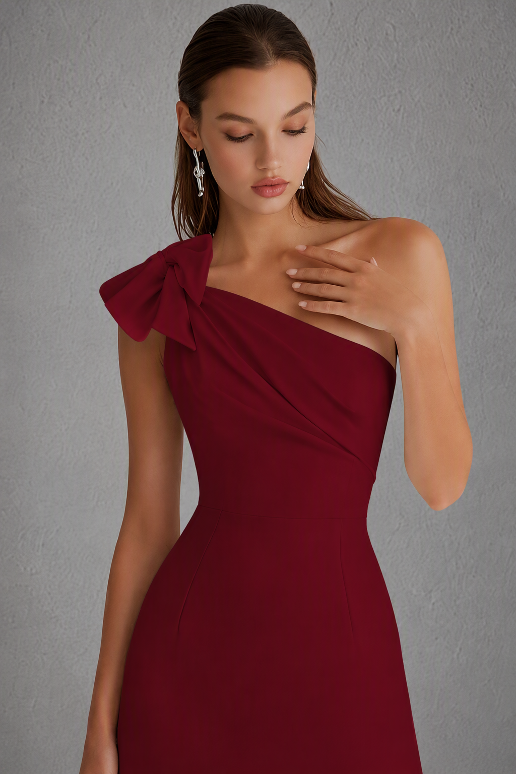 BOLODOO Burgundy One-Shoulder Bow Detail A-Line Mini Dress | Sleeveless Cocktail Party Dress - Burgundy