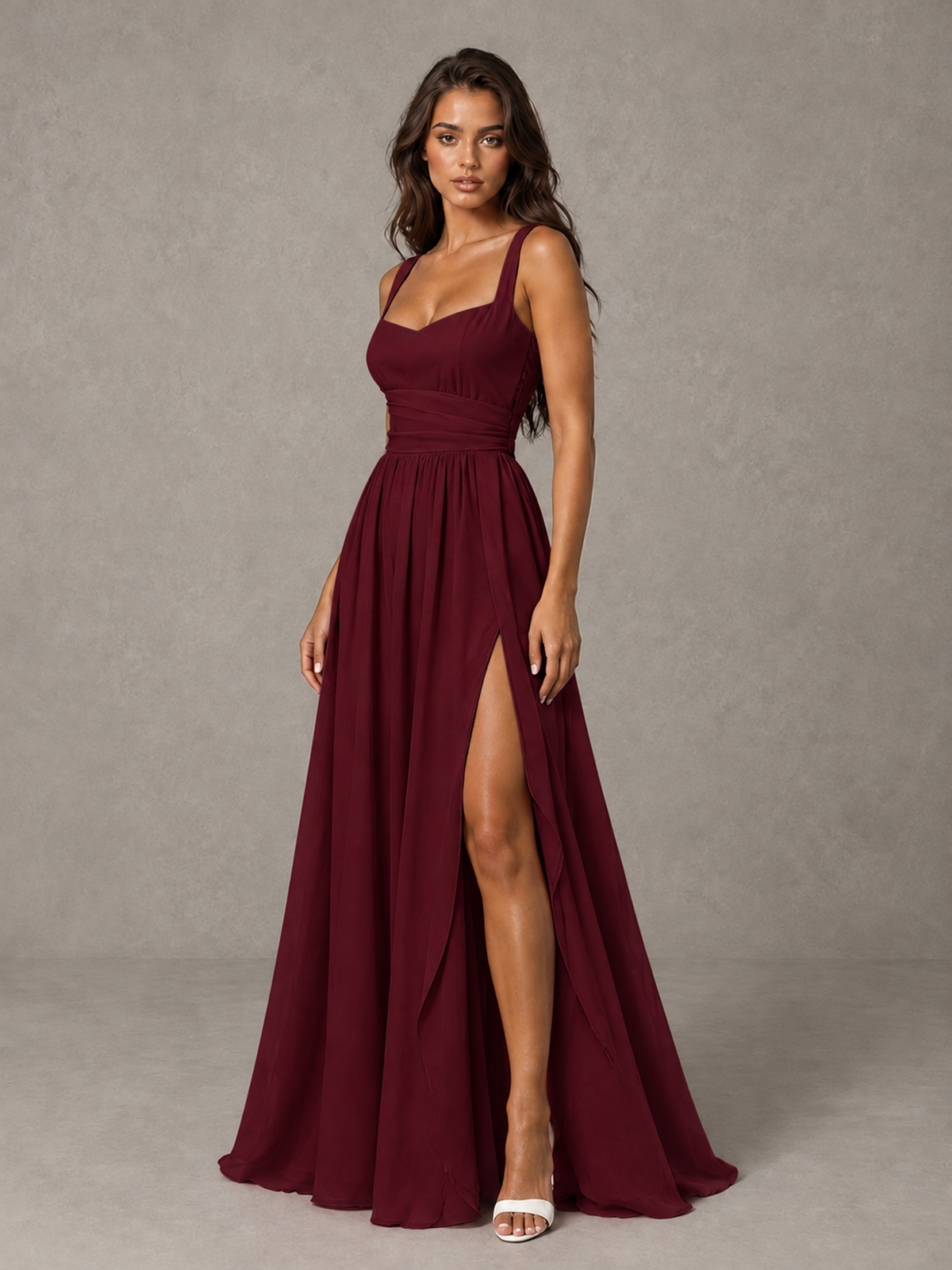 BOLODOO Burgundy A-Line Bridesmaid Dress with High Slit & Lace-Up Back - Burgundy - Burgundy (3)