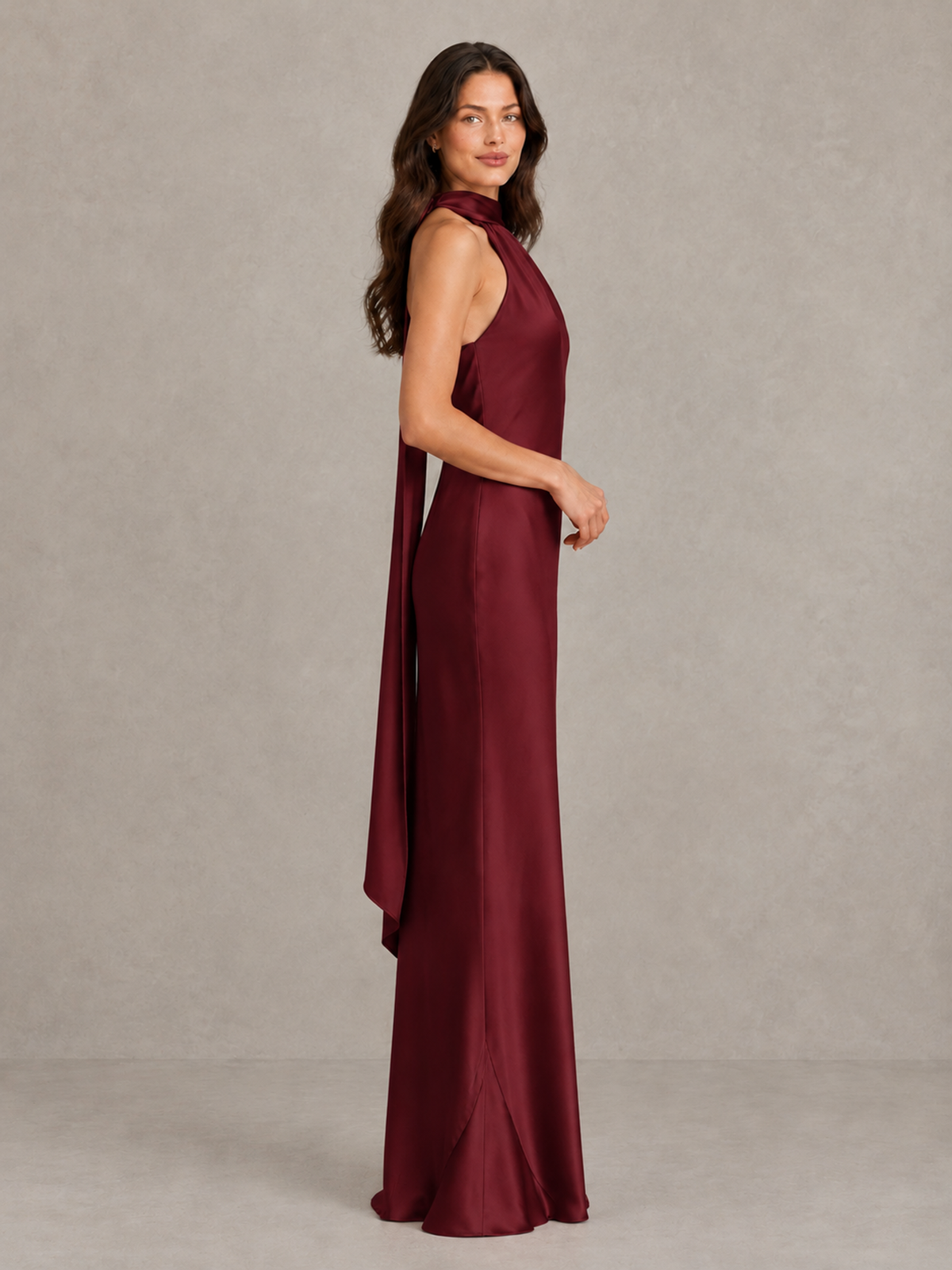 BOLODOO Burgundy Satin One-Shoulder Bridesmaid Dress with Open Back - Burgundy - Burgundy (3)