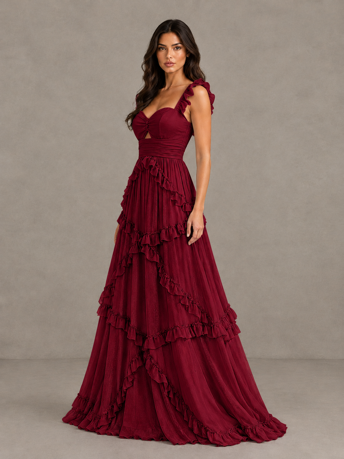 BOLODOO Burgundy Ruffle A-Line Prom Dress with Open Back - Burgundy - Burgundy (3)