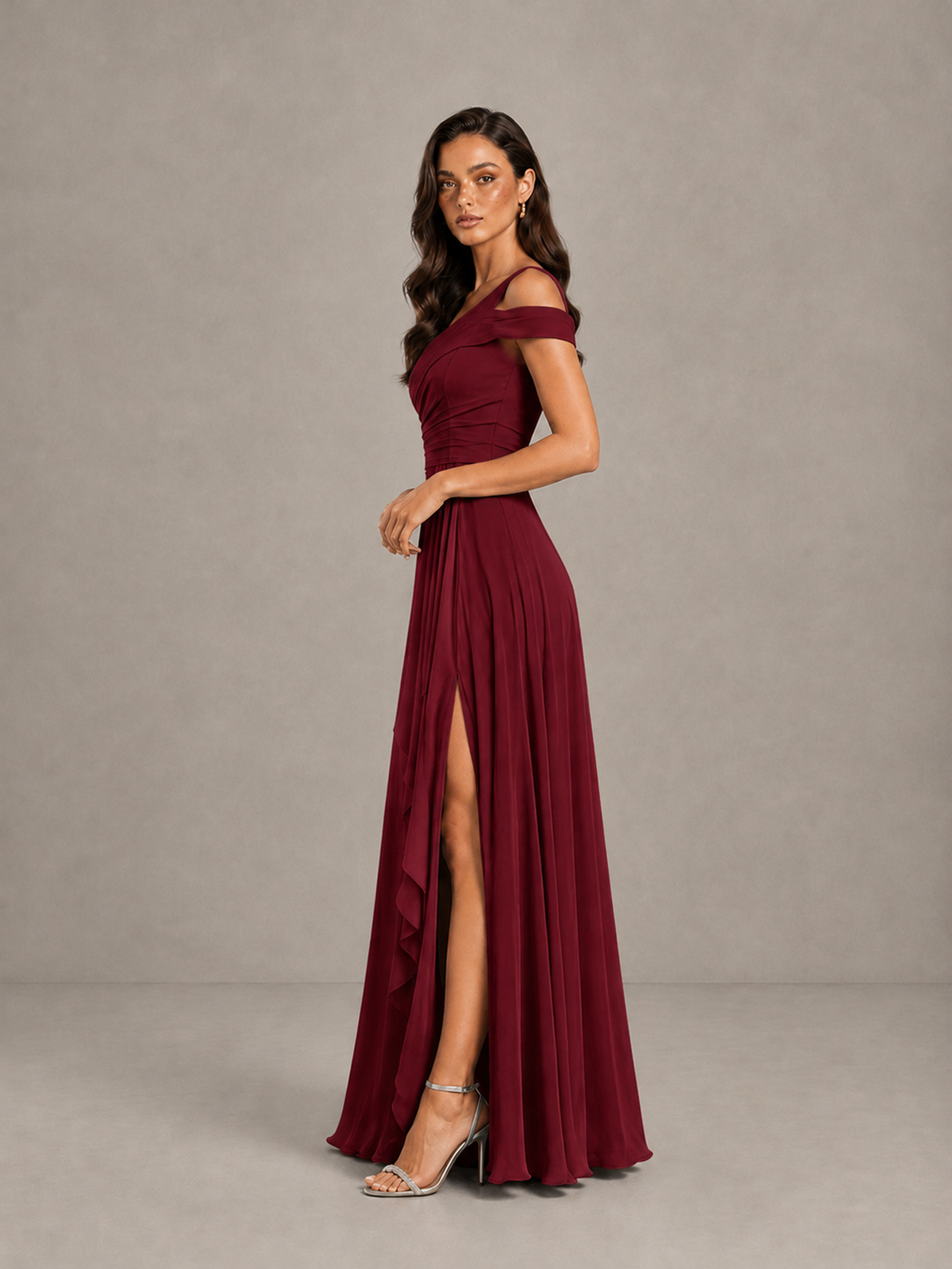 BOLODOO Burgundy One-Shoulder Bridesmaid Dress with Side Slit - Burgundy - Burgundy (3)