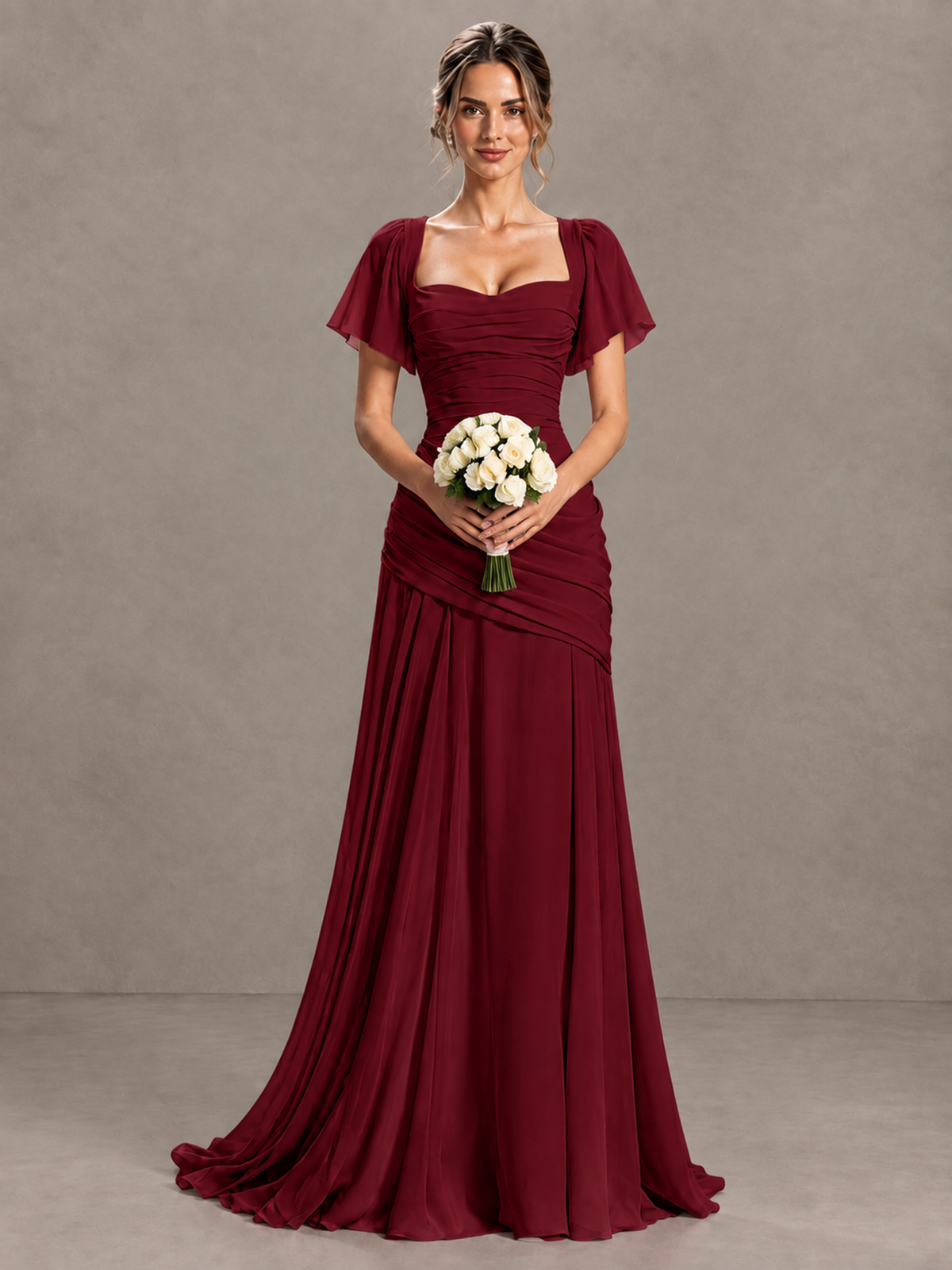 BOLODOO Burgundy Flutter Sleeve Lace-Up Back Maxi Dress - Burgundy