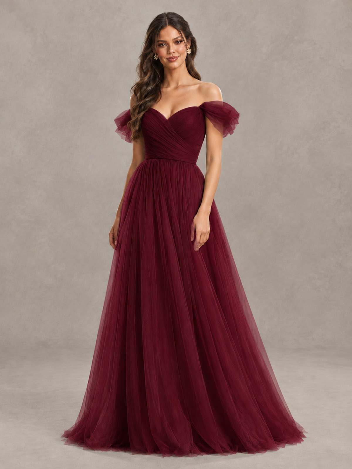 BOLODOO Burgundy Off-the-Shoulder Ruffle Sleeve A-Line Bridesmaid Dress - Burgundy - Burgundy (4)