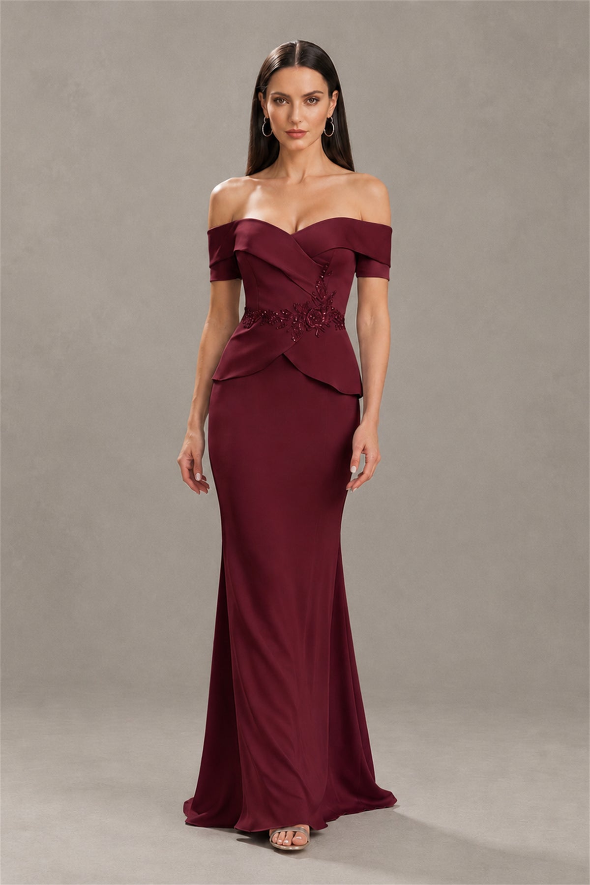 BOLODOO Burgundy Off-Shoulder Mermaid Mother of the Bride Dress - Burgundy