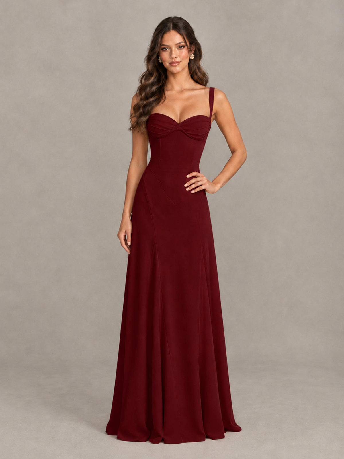 BOLODOO Burgundy Sweetheart Lace-Up Back Bridesmaid Dress - Burgundy - Burgundy (4)