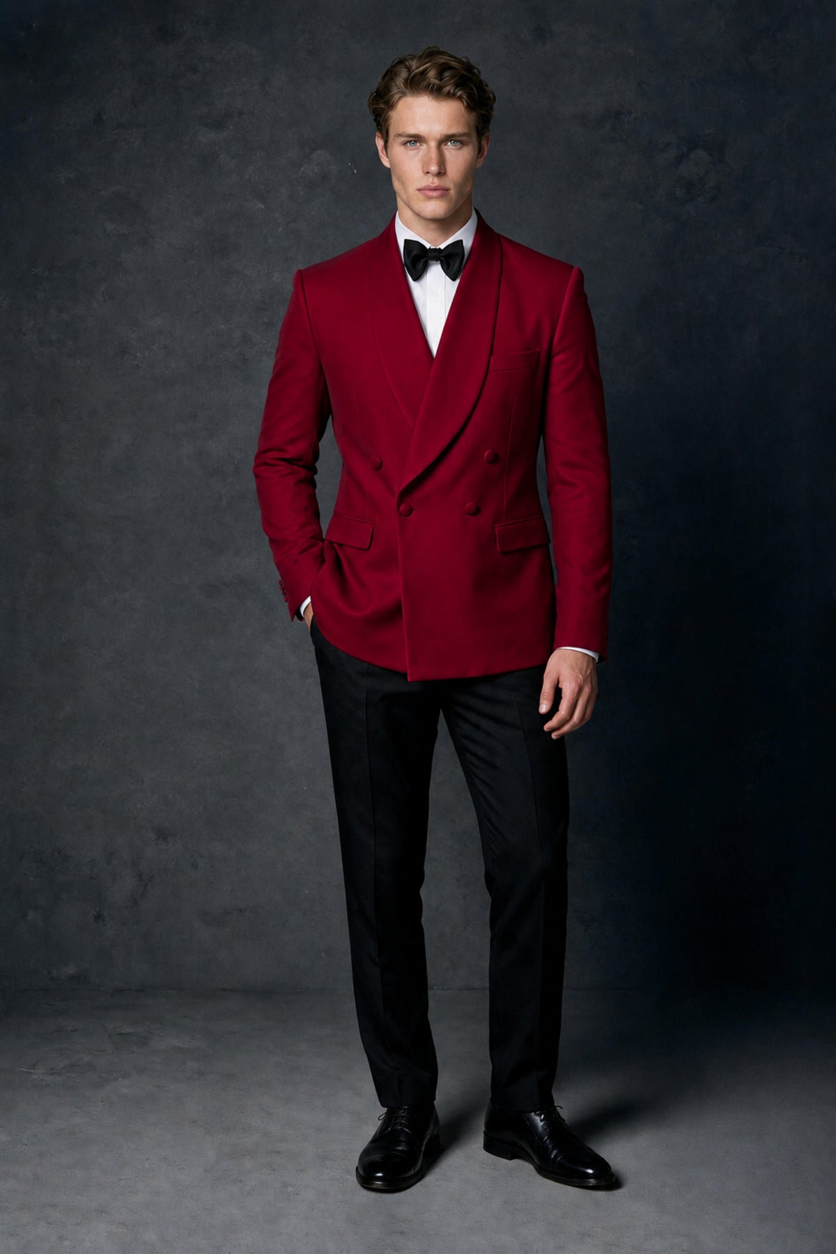 BOLODOO Men's Burgundy Double-Breasted Tuxedo Blazer – Shawl Lapel Formal Suit Jacket - Burgundy