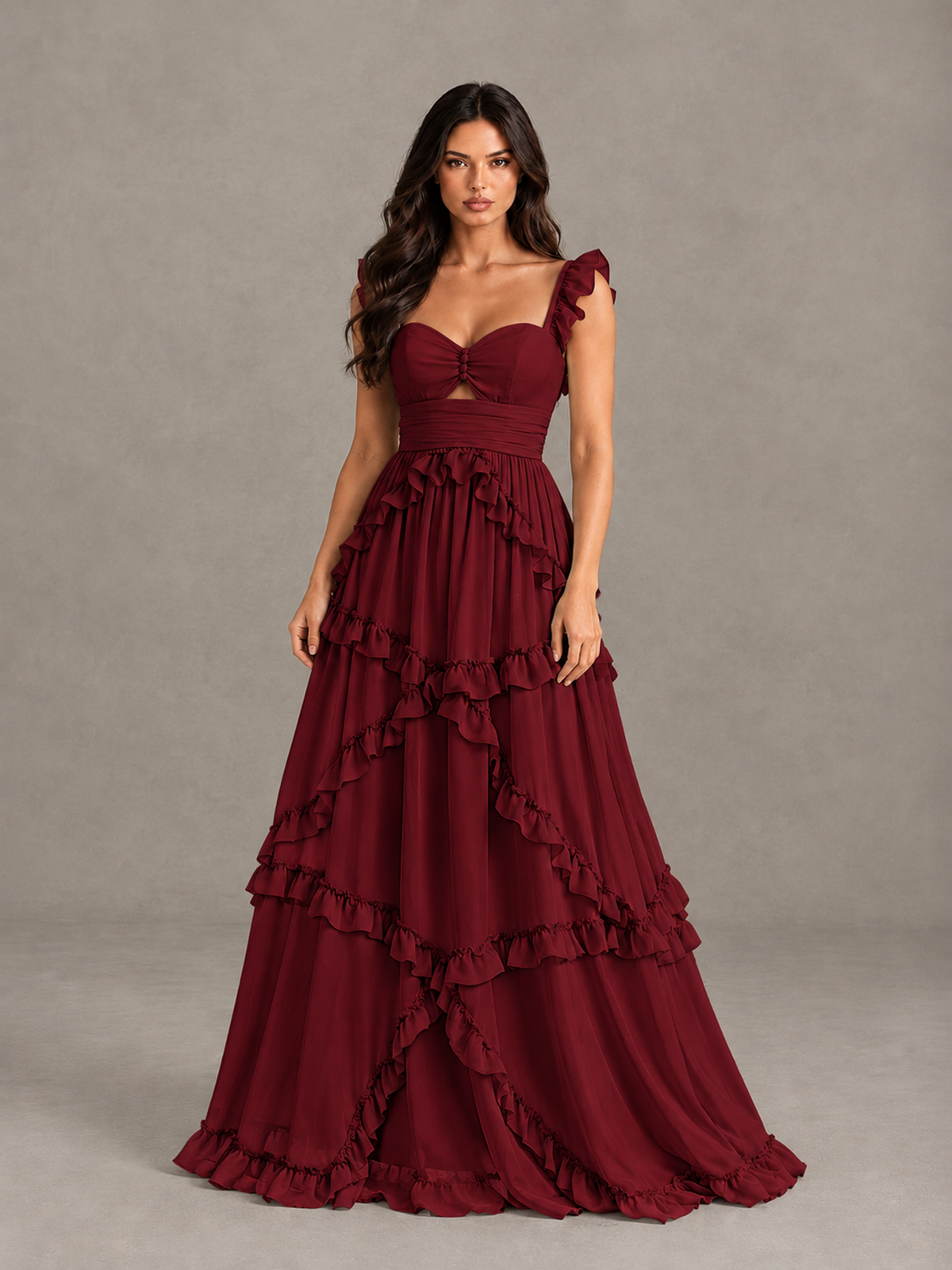 BOLODOO Burgundy Ruffle A-Line Prom Dress with Open Back - Burgundy - Burgundy (4)