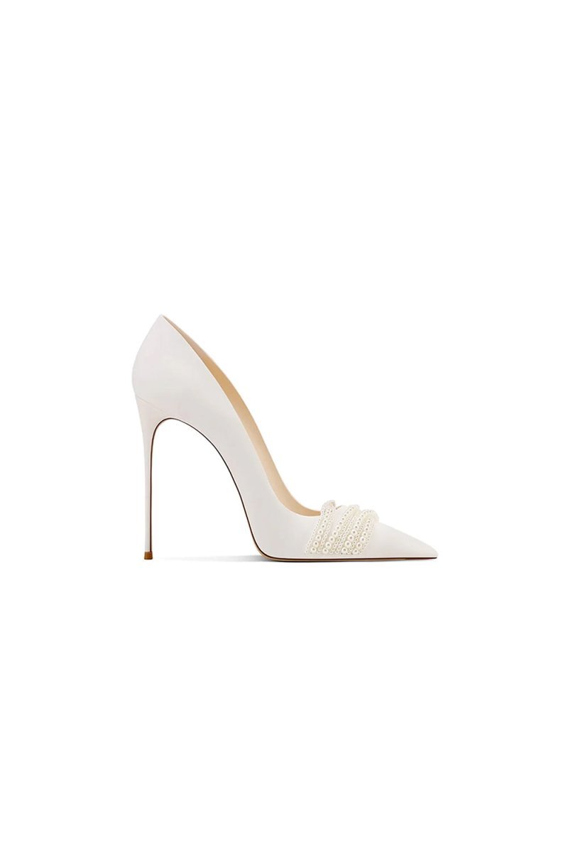 Burgundy Leather Upper Pearl Mid Heel Pumps - BOLODOO