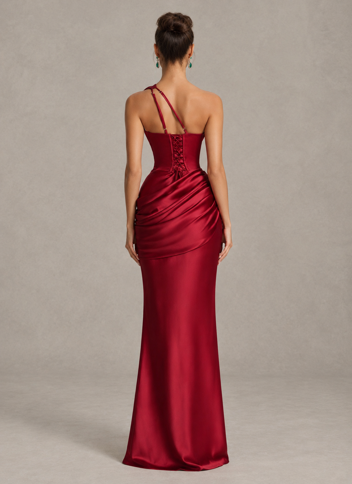 BOLODOO Burgundy One-Shoulder Cutout Satin Mermaid Prom Dress 
