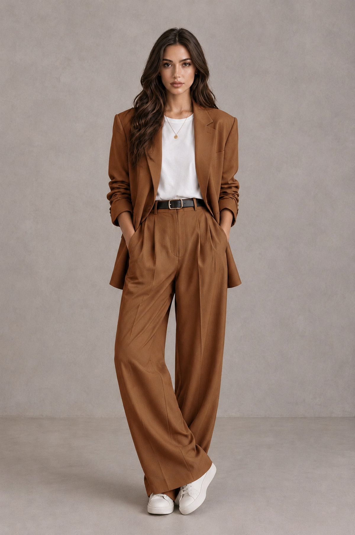 BOLODOO Burnt Orange Brown Blazer & Wide-Leg Pants Suit for Women - Burnt Orange - Burnt Orange_01