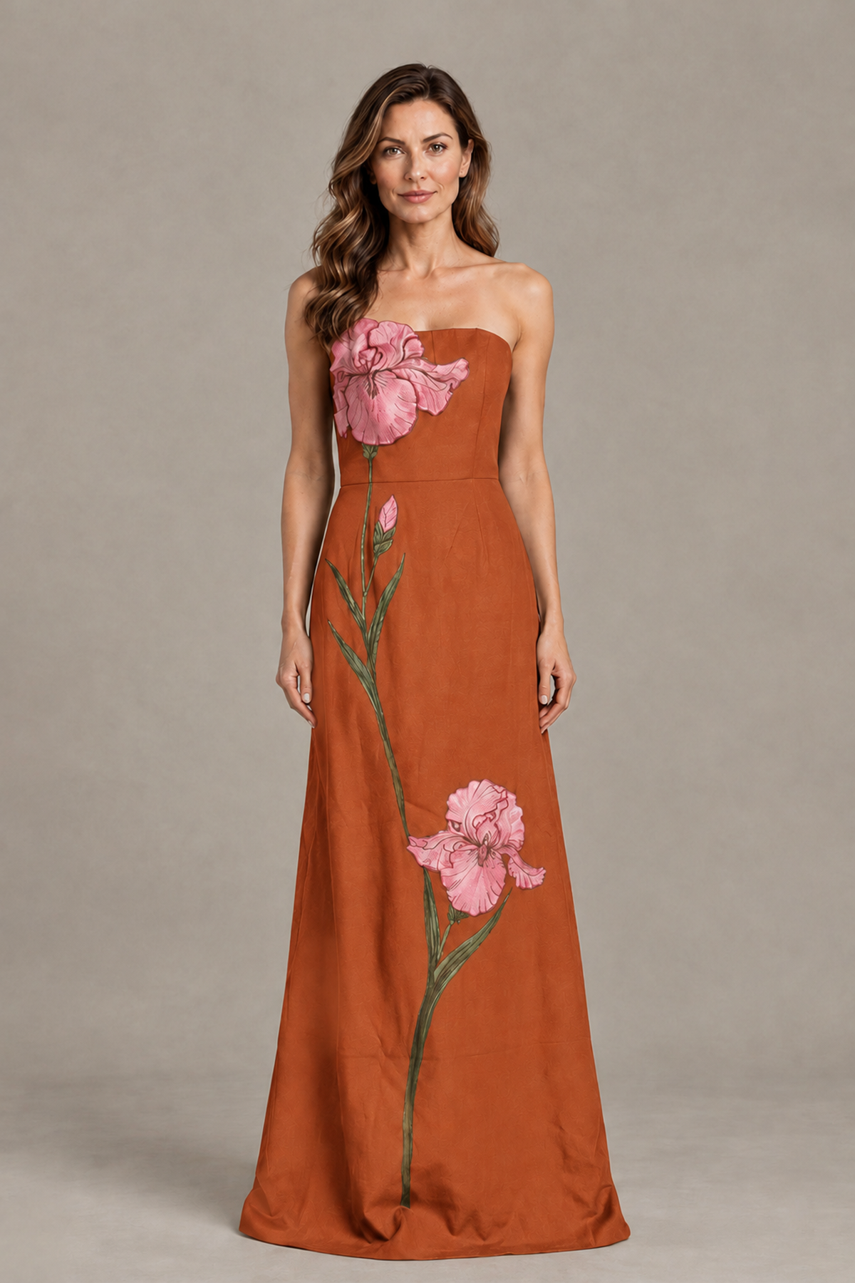 BOLODOO Burnt Orange Strapless Floral Mother of the Bride Gown - Burnt Orange - Burnt Orange_01
