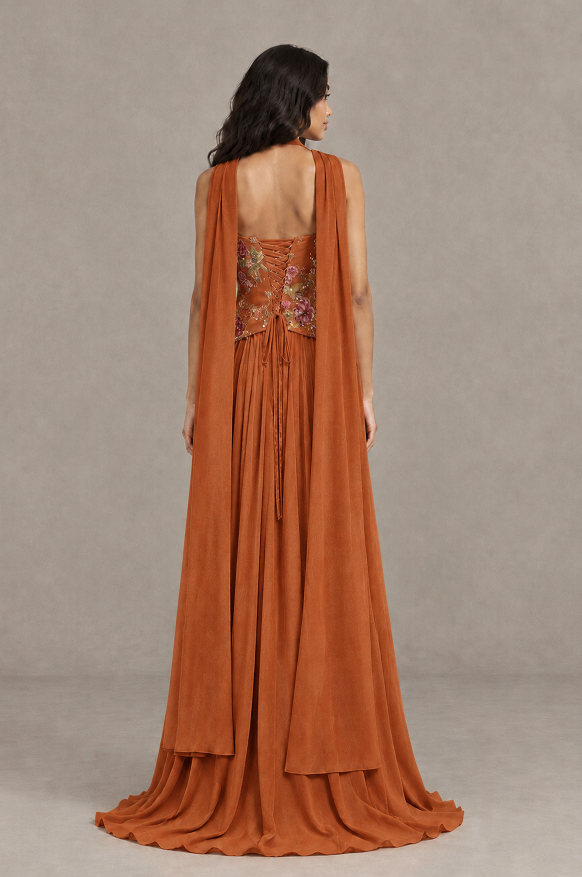 BOLODOO Burnt Orange Strapless Beaded Floral Corset Chiffon Maxi Gown – Open Back Prom & Formal Evening Dress - Burnt Orange - Burnt Orange_02