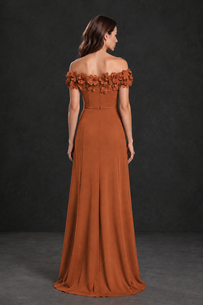 BOLODOO Burnt Orange Off-the-Shoulder Mother of the Bride Dress with Floral Appliques - Burnt Orange - Burnt Orange_02