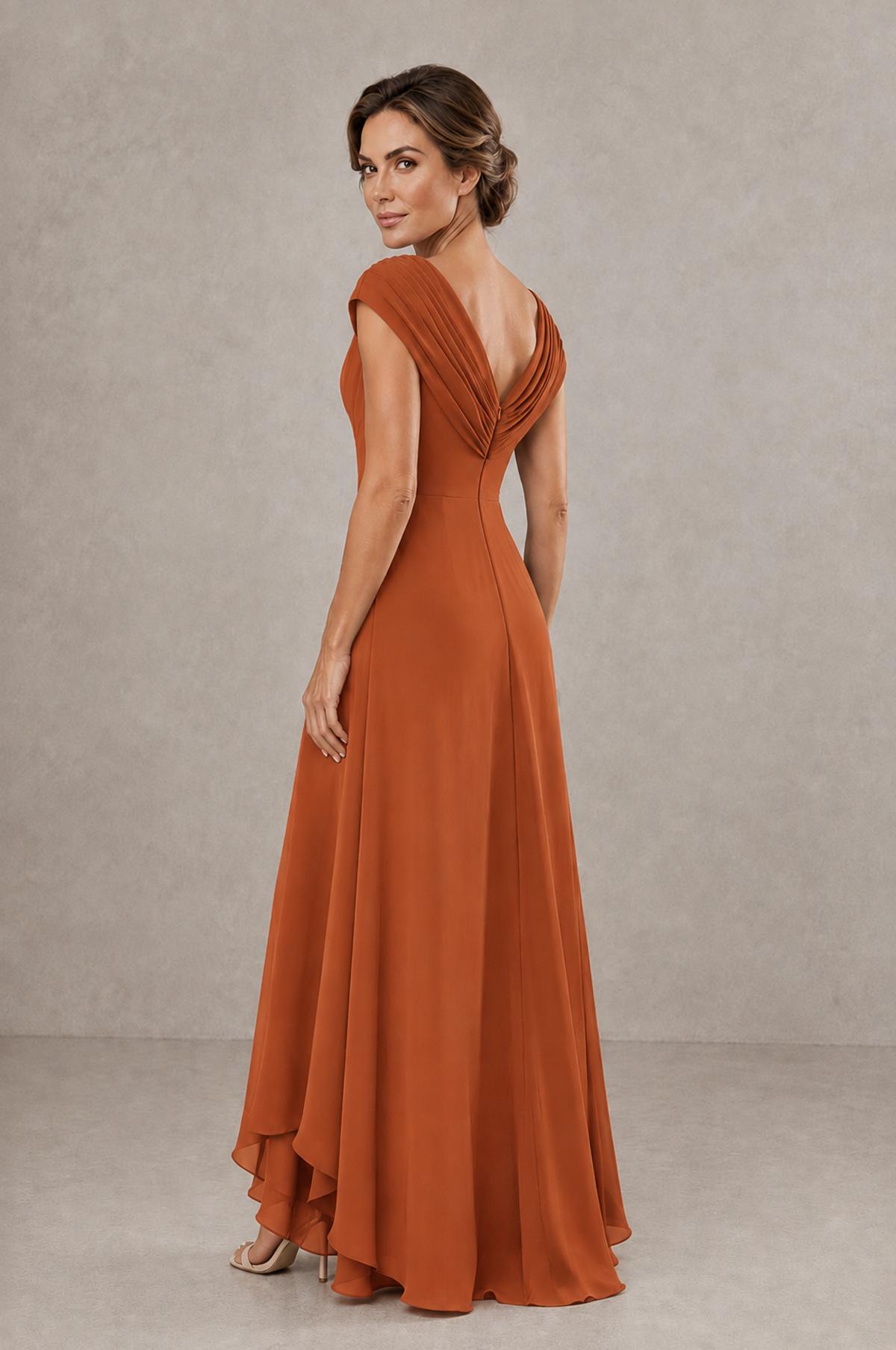 BOLODOO Burnt Orange V-Neck High-Low Mother of the Bride Dress - Burnt Orange - Burnt Orange_02