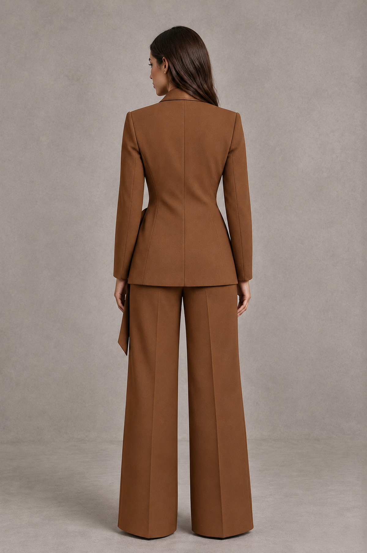 BOLODOO Burnt Orange Tie-Waist Blazer & Wide-Leg Pantsuit - Burnt Orange - Burnt Orange_02